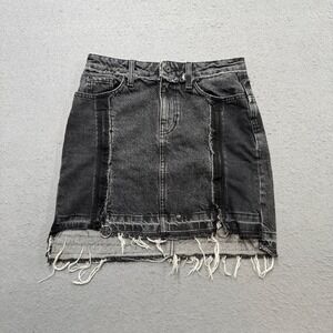 Zara Basic Denim Mini Skirt Women's XS Black Charcoal Wash Cut Off Distressed